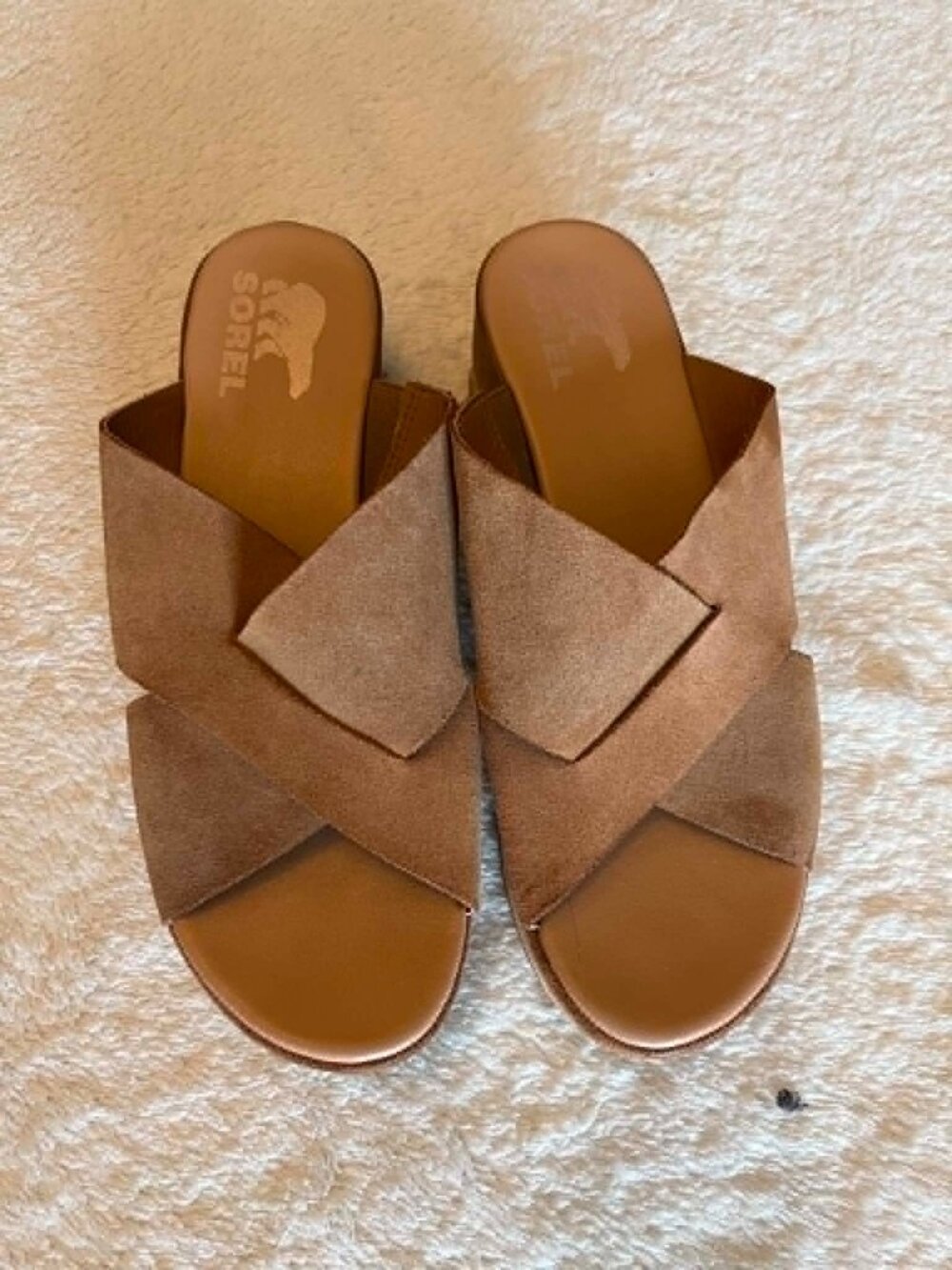 Sorel Cameron 2.5-inch Flatform Tan Suede Crossovers Slide Mules Women's size 8